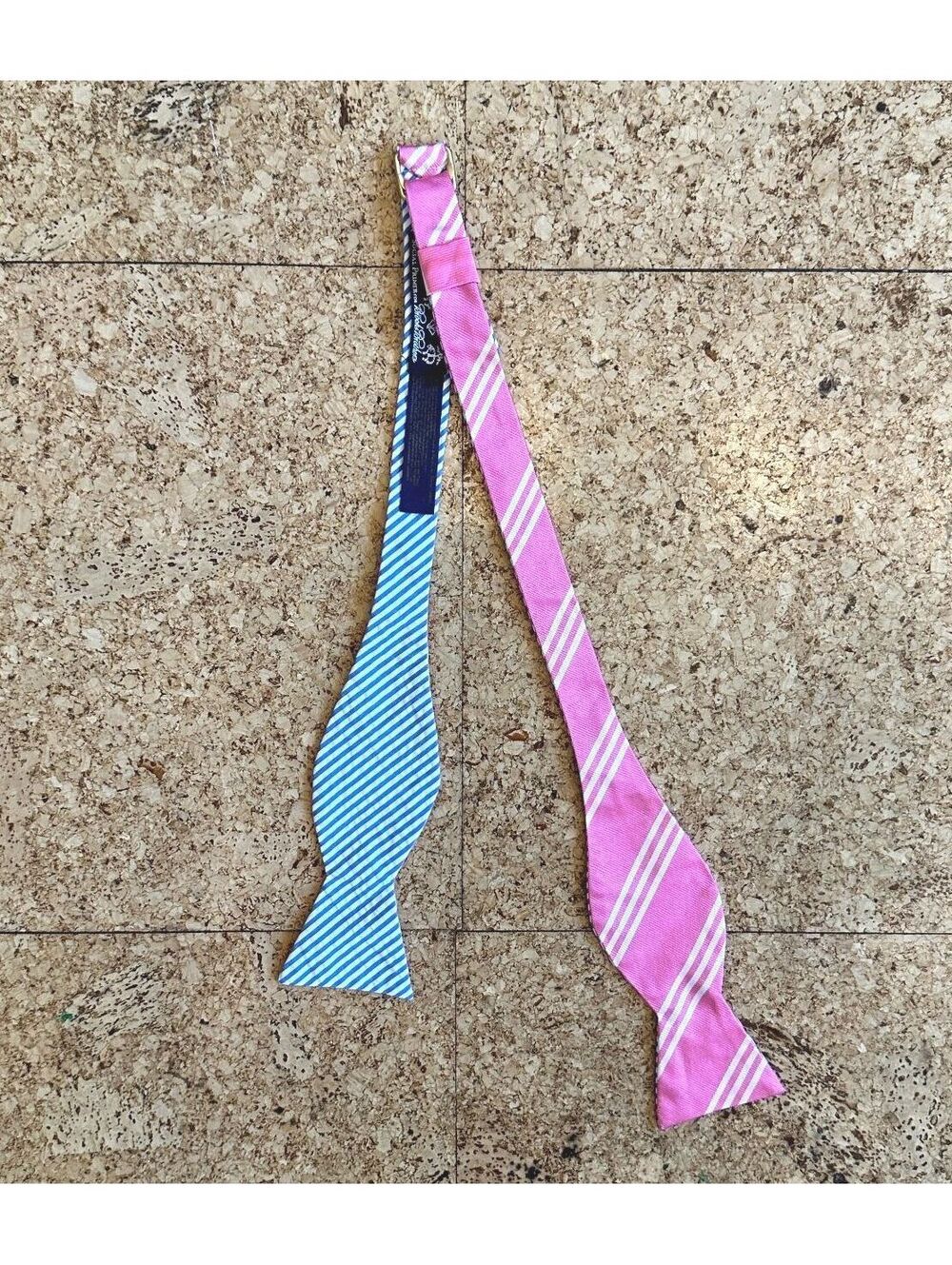 Brooks Brothers Silk Bow Tie Pink White Repp Stripe Seersucker Adjustable USA